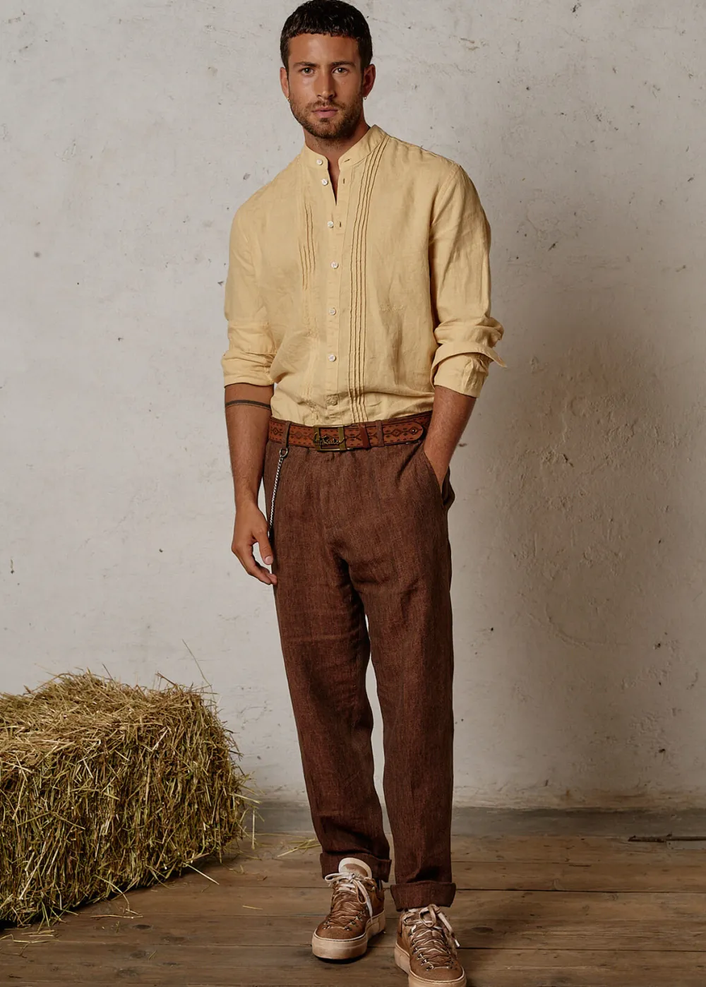 Herren Luis Trenker Chino-Hose Aus Reinem Leinen Lubruneu