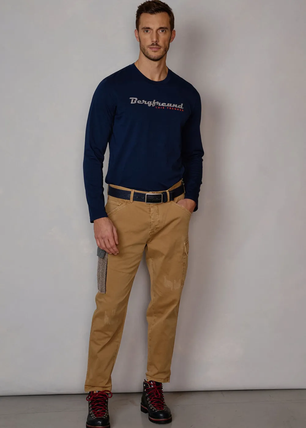 Herren Luis Trenker Langarmshirt Mit Schriftzug Bergfreund