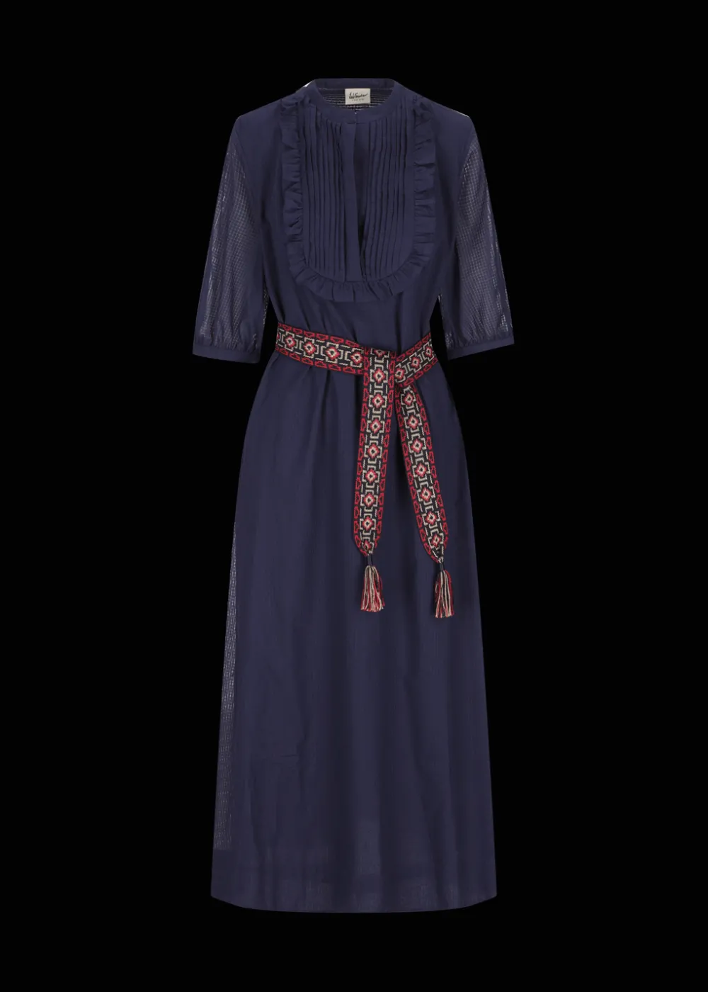 Damen Luis Trenker Langes Baumwollkleid Mit Plastron Luceleste