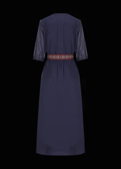 Damen Luis Trenker Langes Baumwollkleid Mit Plastron Luceleste
