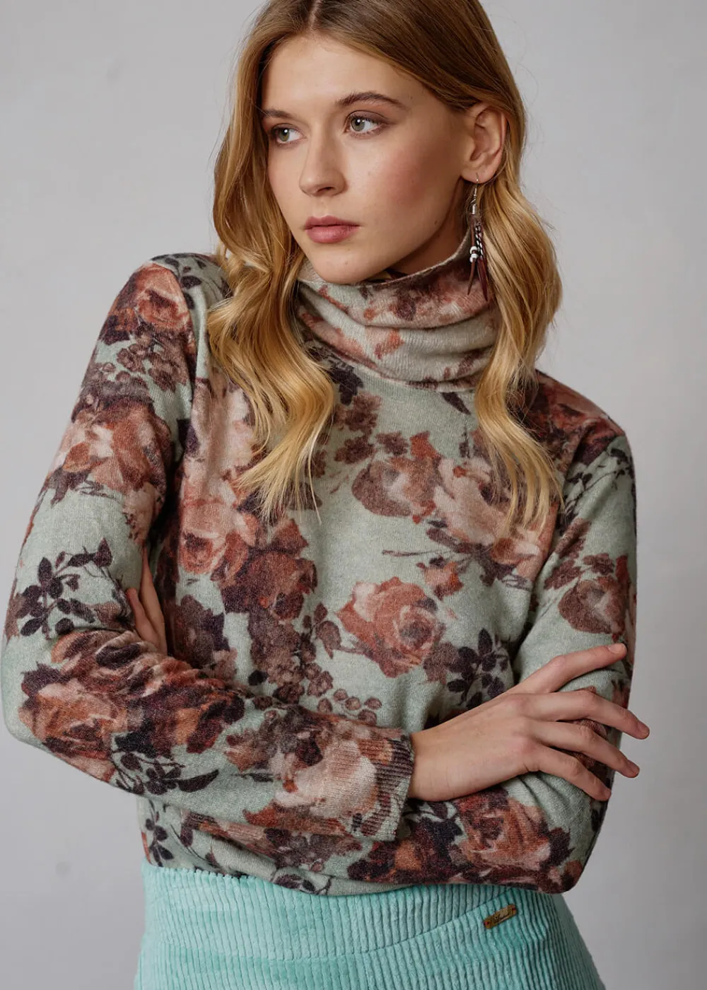 Damen Luis Trenker Rollkragenpullover Mit Blumenprint Luwalda