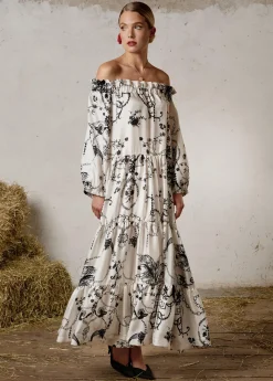 Damen Luis Trenker Schulterfreies Seidenkleid Mit Print Lucamilla