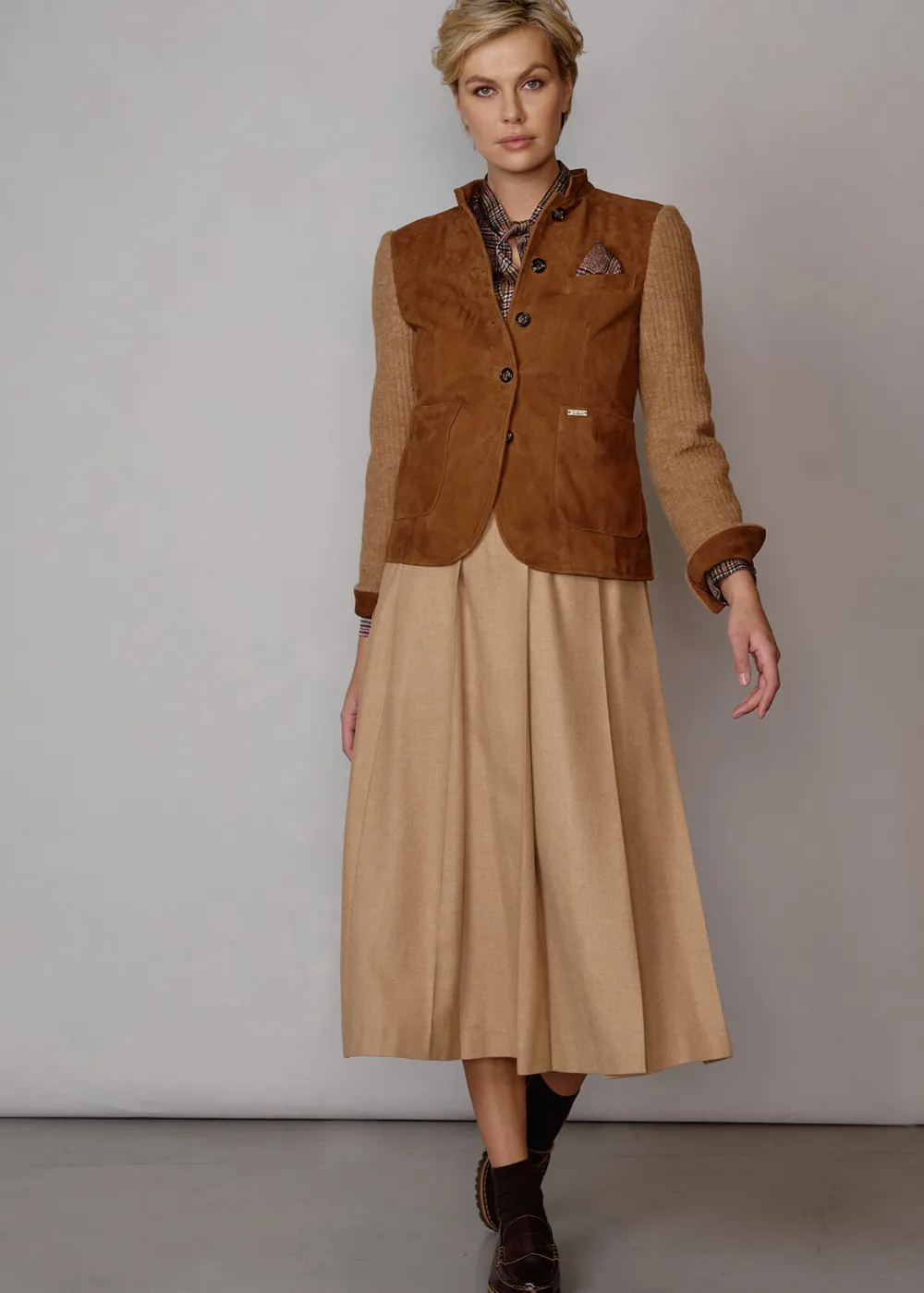 Damen Luis Trenker Strickblazer Mit Lederfront Luranda