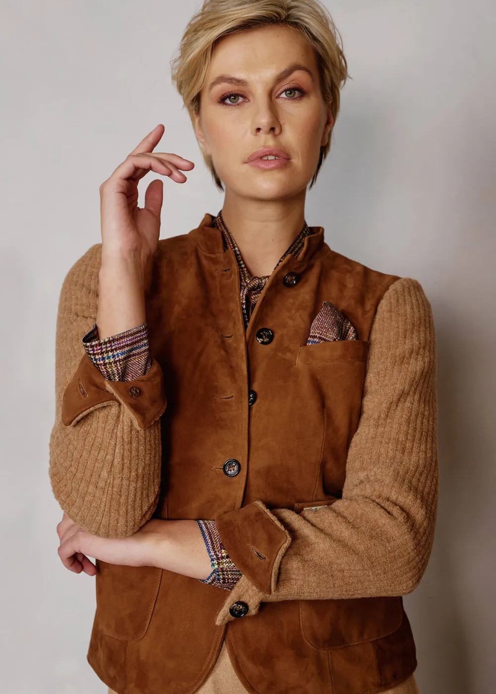 Damen Luis Trenker Strickblazer Mit Lederfront Luranda