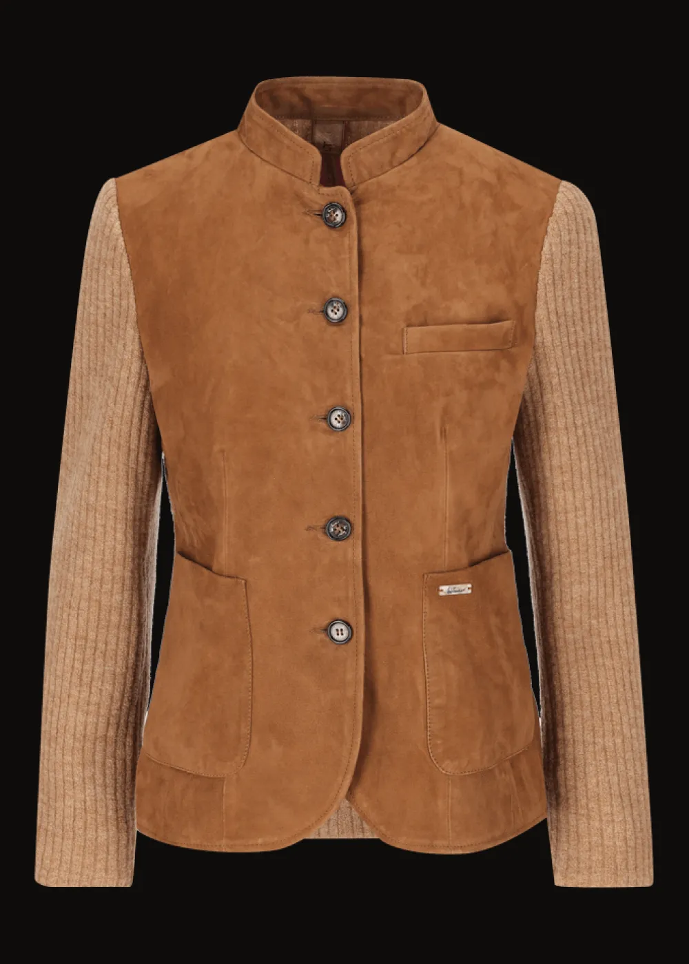 Damen Luis Trenker Strickblazer Mit Lederfront Luranda