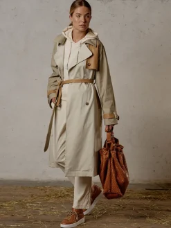 Damen Luis Trenker Trenchcoat Mit Lederdetails Ludamiana